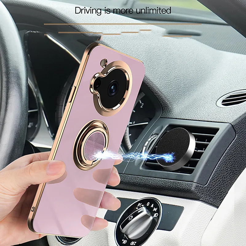 Magnetic Adsorption 6D Plating TPU Case with Ring and Stand Shell Cover