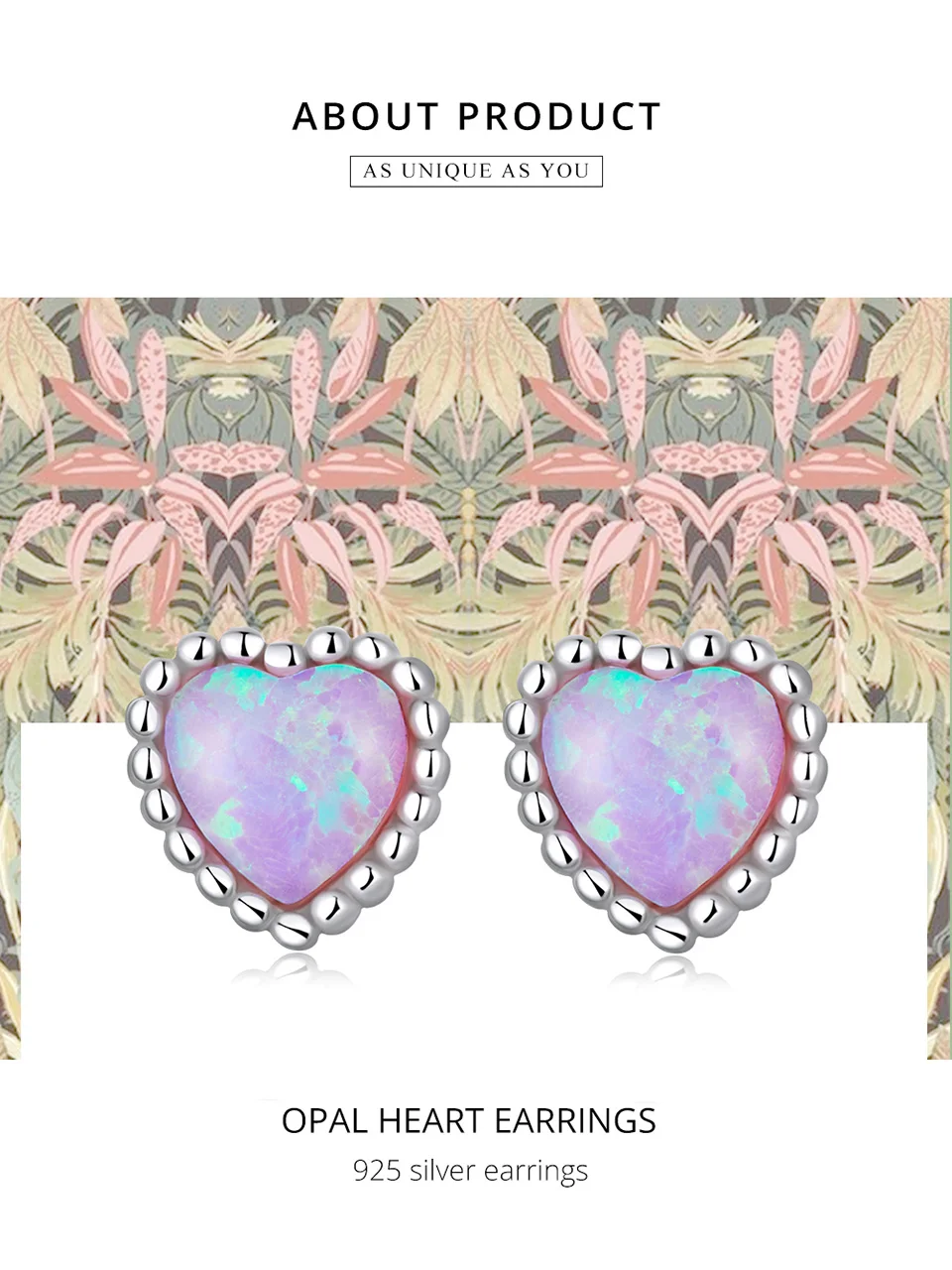 WOSTU 925 Sterling Silver Classical Heart Shape Pink Opal Stud Earrings For Women Simple Vintage Ear Studs Jewelry Gift FIE1383