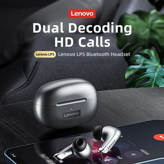 Original Lenovo LP5 Wireless Bluetooth Earbuds HiFi Music Earphones Headphones Sports Waterproof Headset With Mic Earbuds New 2