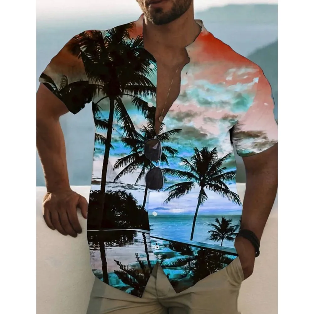 

Coconut Tree Summer Hawaiian Shirt Unisex Shirt Palm Turndown Street Outdoor Harajuku Short Sleeve Button-Down Men's Clothing