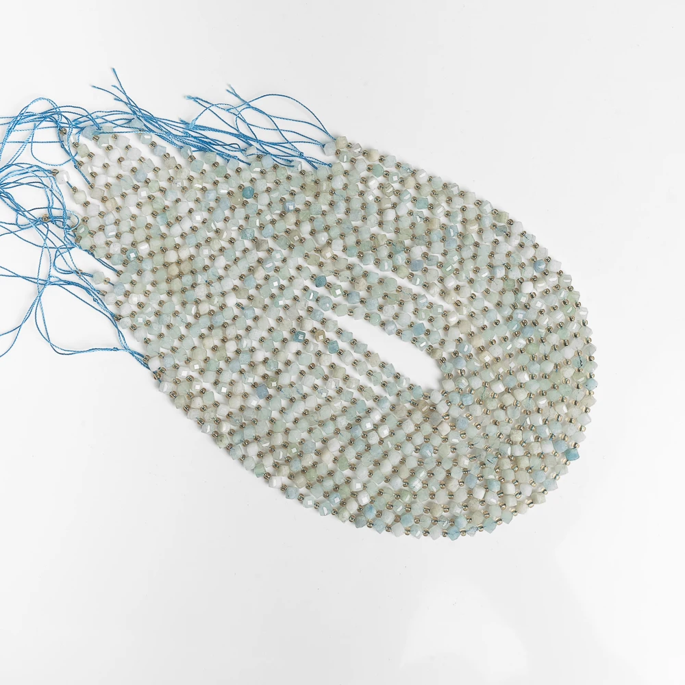 Genuine Natural Aquamarine Beads Stone 6/8MM Loose Faceted Beaded Strands Grade AAA Gemstone Full Strand For Jewelry Making