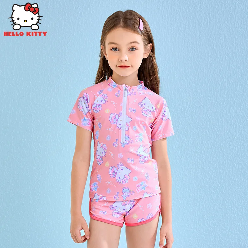 

Kawaii Sanrio Hello Kitty Girls Swimsuit Anime Cartoon Beach Swimsuit Quick Drying Breathable Swimming Wading Bikini Gifts