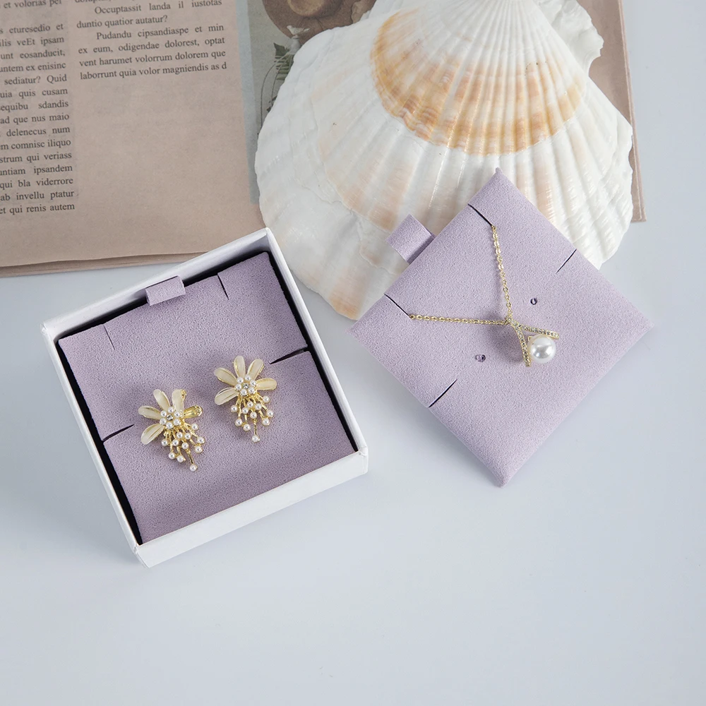 Purple Microfiber Jewellery Display Cards 60*60mm Earrings Necklace Pendant Bracelet Suede Packaging Storage Insert Cards Pads