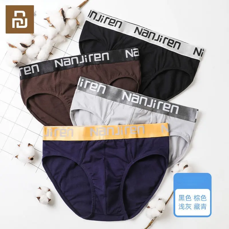 Youpin 4pcs Briefs Men Underwear Sexy Lingerie Male Panties Cotton  Underpants Breathable Cueca Solid Calcinha Knickers Shorts