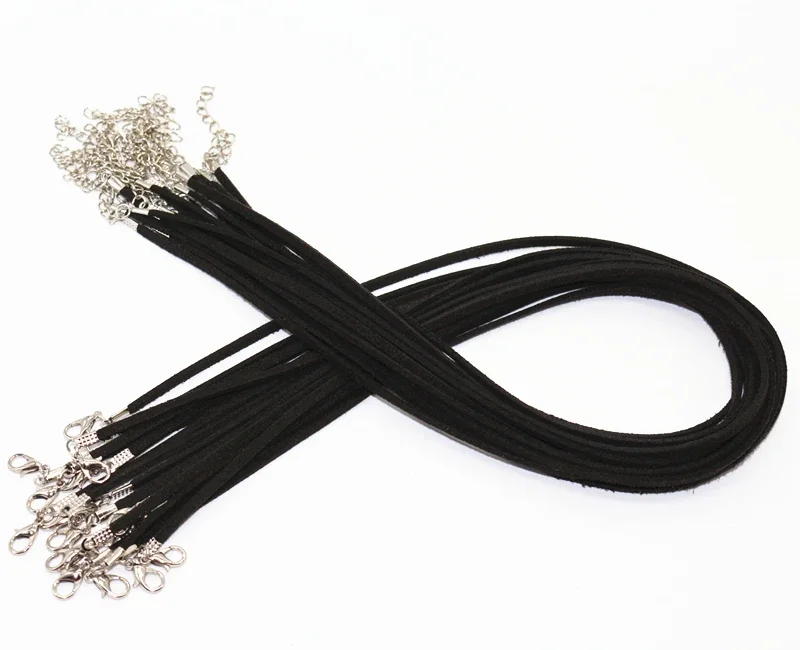 60 Cordini Cerati Per Collane 1.5 Mm Neri - Kit Completo Con Moschettone E Catenella Di Prolunga - Per Creazione Gioielli Fai Da Te - MIPIACE
