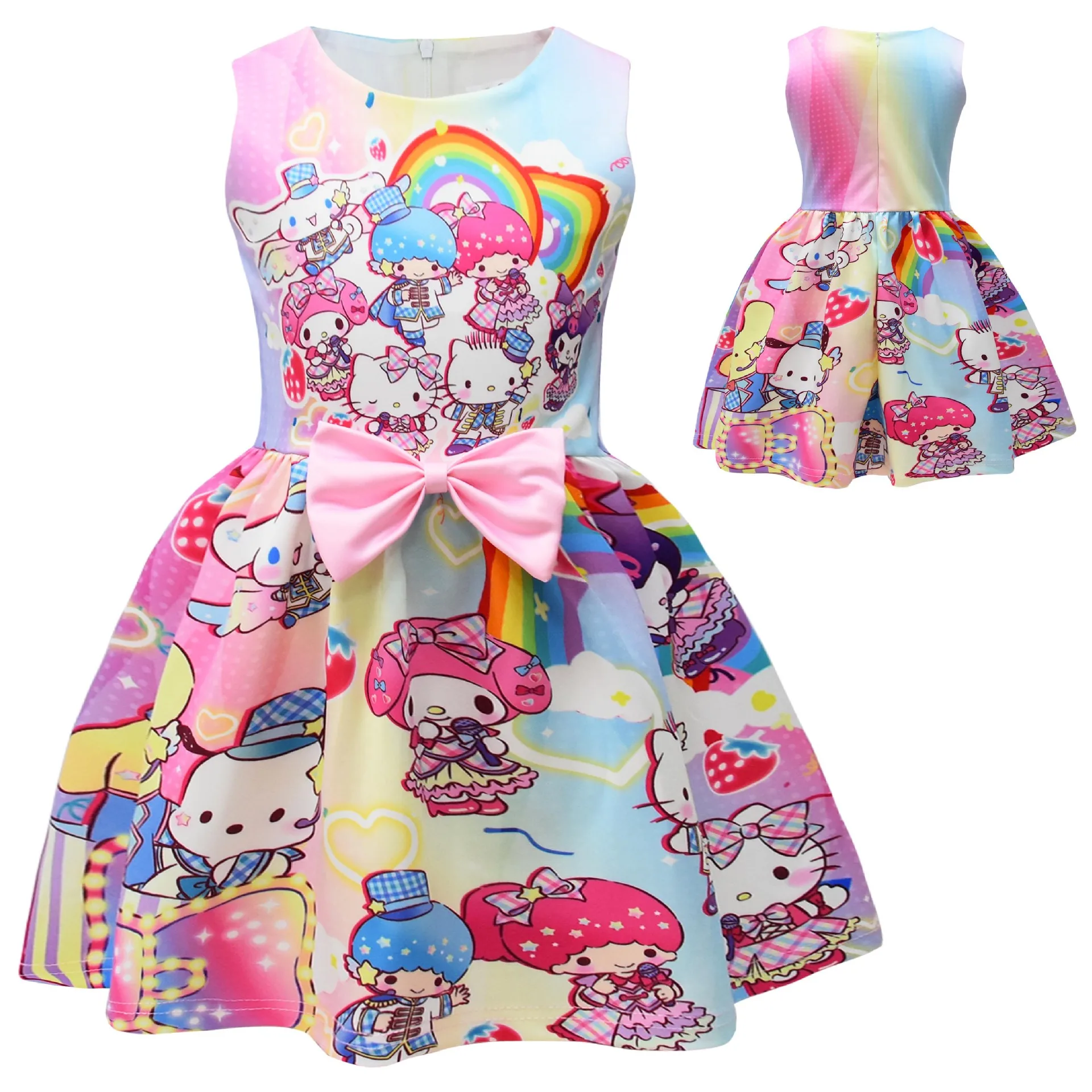 

Летнее платье Hello Kittys Cinnamorolls для детей, повседневная одежда, 3D Радуга, милое детское платье принцессы, платья
