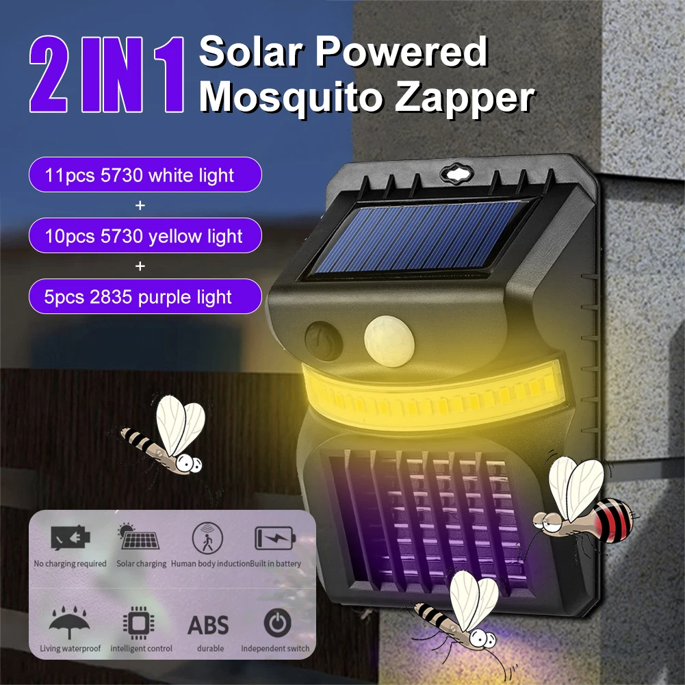 Smart Solar Mosquito Zapper Outdoor Solar Bug Zapper Outdoor Insect Fly Trappole Cortile Giardino Yard Lampada Da Parete Forniture Da Giardino