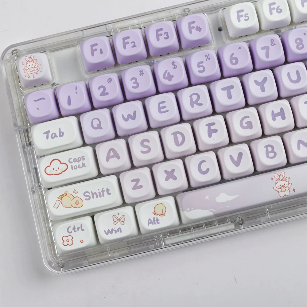 

142 Key MOA Gradation Purple Rabbit Theme KeyCap PBT Dye Sublimation For MX Switch Fit 61/64/68/87/96/104/108 Keyboard Keycap키 캡