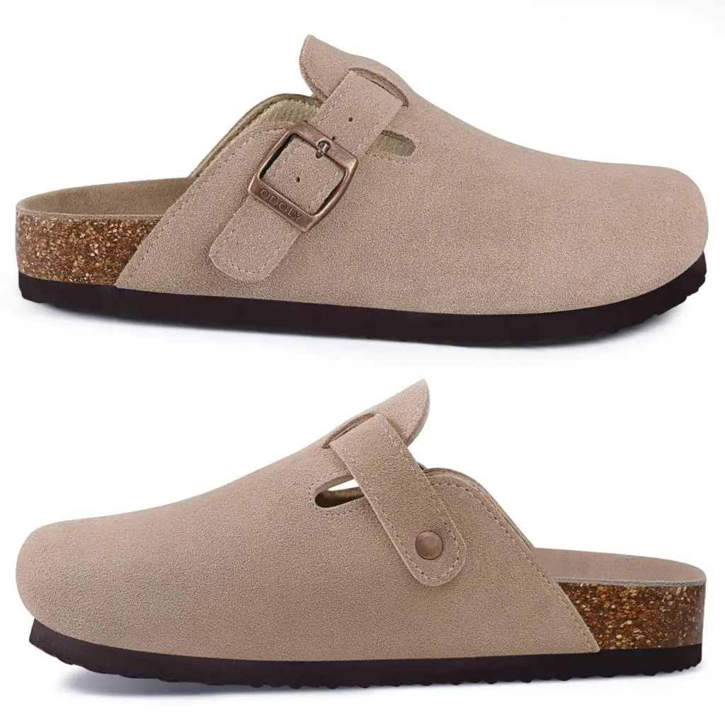Gacimy Classic Women's Cork Clogs Slippers Summer Soft Footbed Suede Sandals With Arch Support Outdoor Leisure Platform Slippers