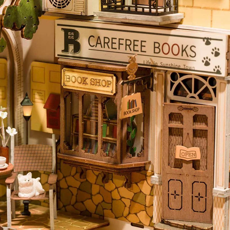 Robotime Rolife DIY Book Nook Japanese Sakura Densya in Books Series Wooden Miniature House with Furniture Doll House Kits Toy