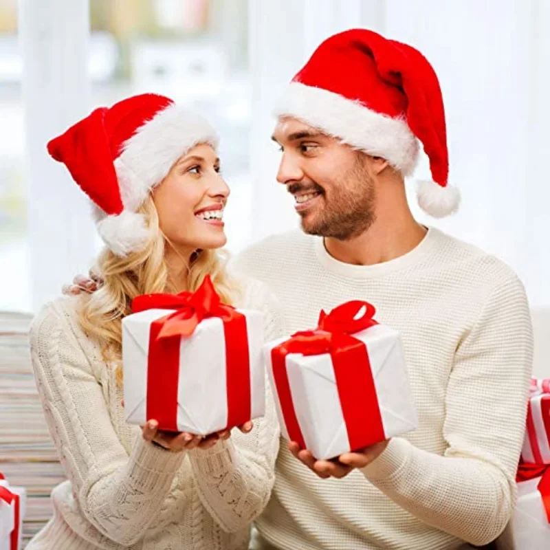 Christmas Plush Hat for Adult Kids Thicken Warm Santa Claus Xmas Hats Cap Merry Christmas New Year Festival Party Decoration