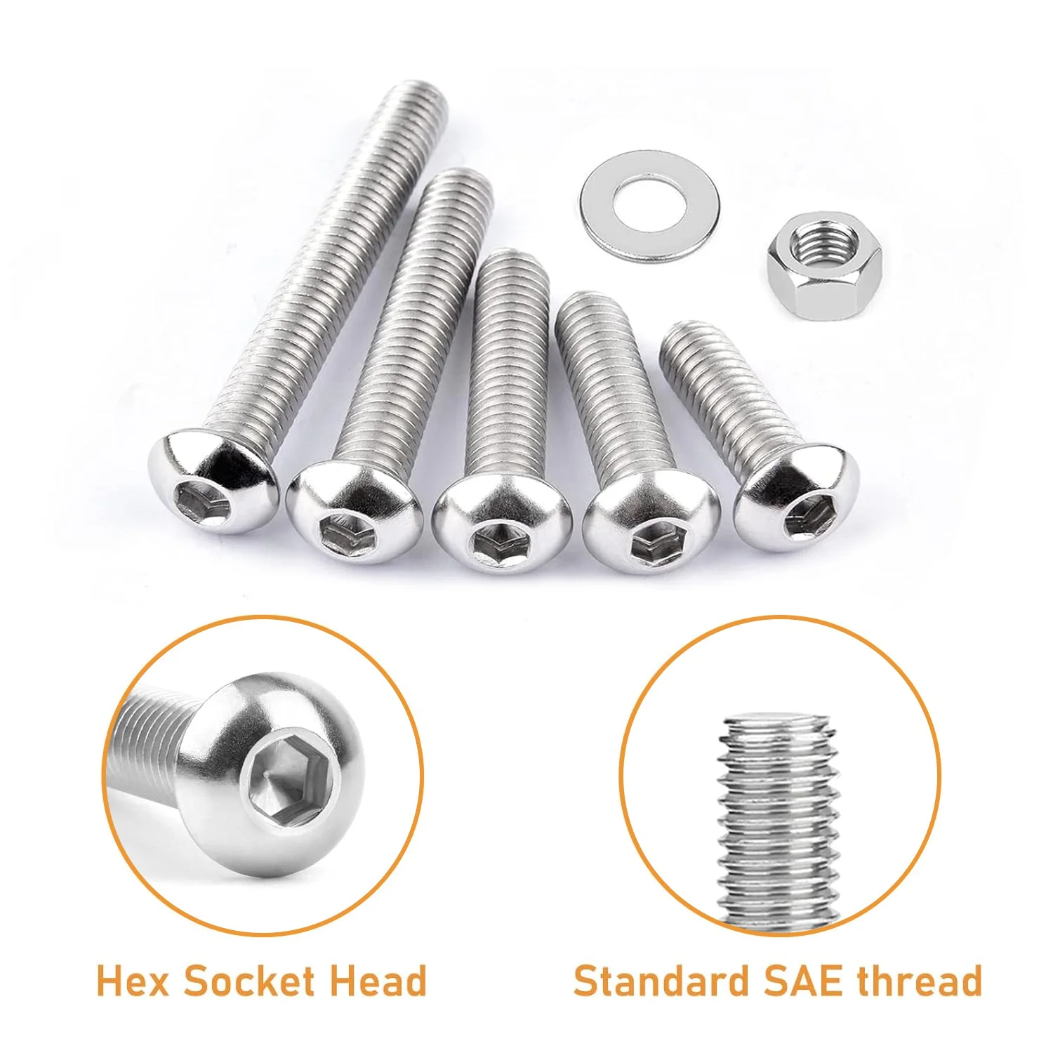 M3 Hex Head Screws, Screw Bolt Nut Set, Stainless Steel Screws, 240Pcs, M3x4/6/8/10/12/14/16mm, Button Head, Internal Hexagon, Washer Nut Set