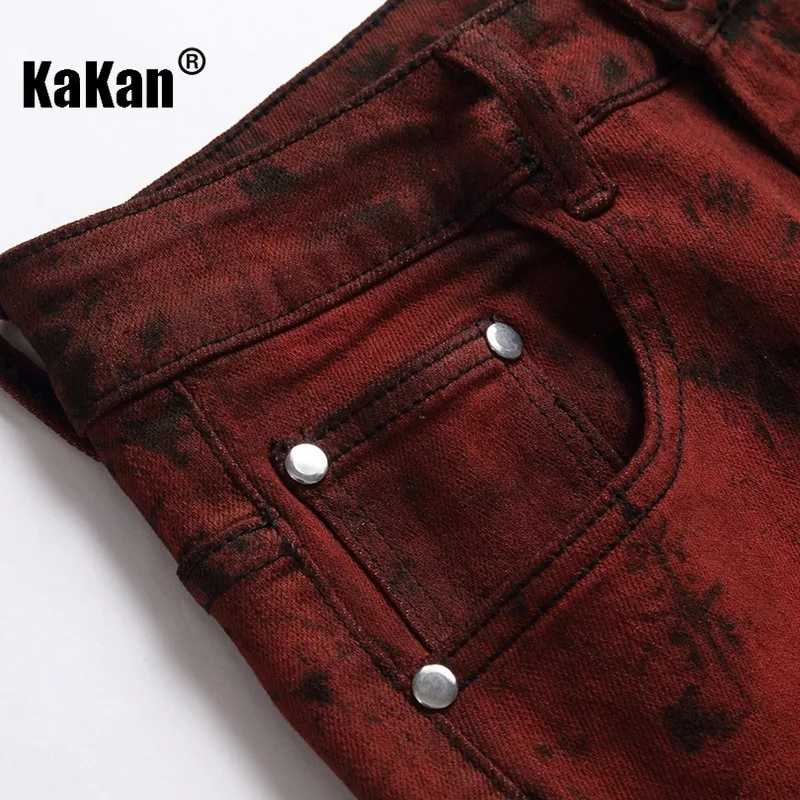 Kakan - European and American Dyed Red Brick Jeans for Men, Original Personalized Street Trendy Long Jeans K87-F843