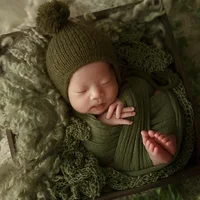 0-1 Months Newborn Photoshoot Props Soft High Stretchable Wrap Headwear Hat Oil Painting Background Baby Photography Accessories 6