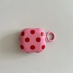 Chic Glossy Earphone Case with Ring Cover - Pink & Blue Polka Dot Design - AirPods 5 (Rose red)