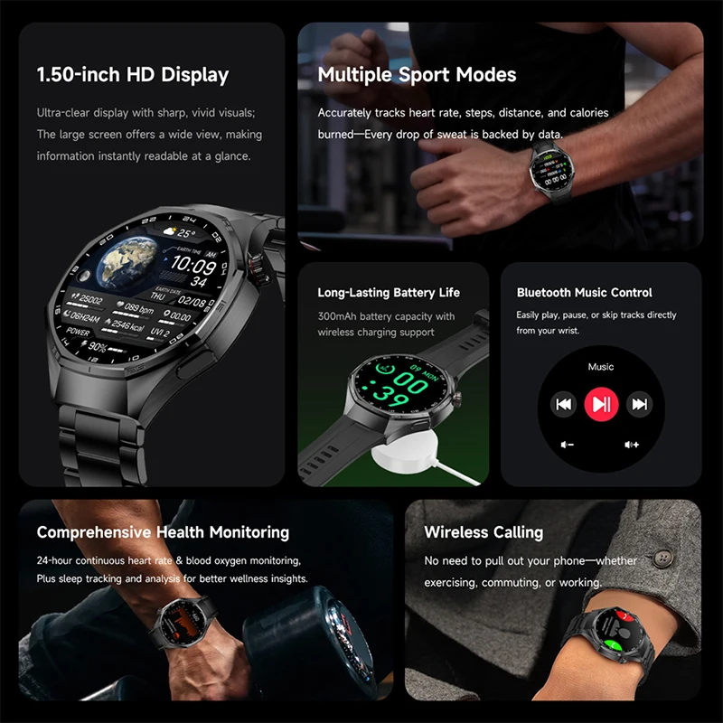 GPS Sports SmartWatches Man AMOLED HD Screen GPS Tracking Waterproof NFC Smart Watch Women Heart Rate Monitoring BT Call Watch