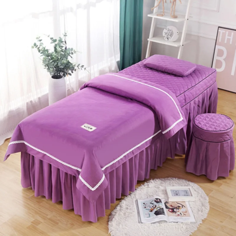 4pcs/set Beauty Salon Bedding Set Skin-friendly Massage Spa Bedskirt +Stoolcover+Pillowcase+Quilt Cover Bedspreads