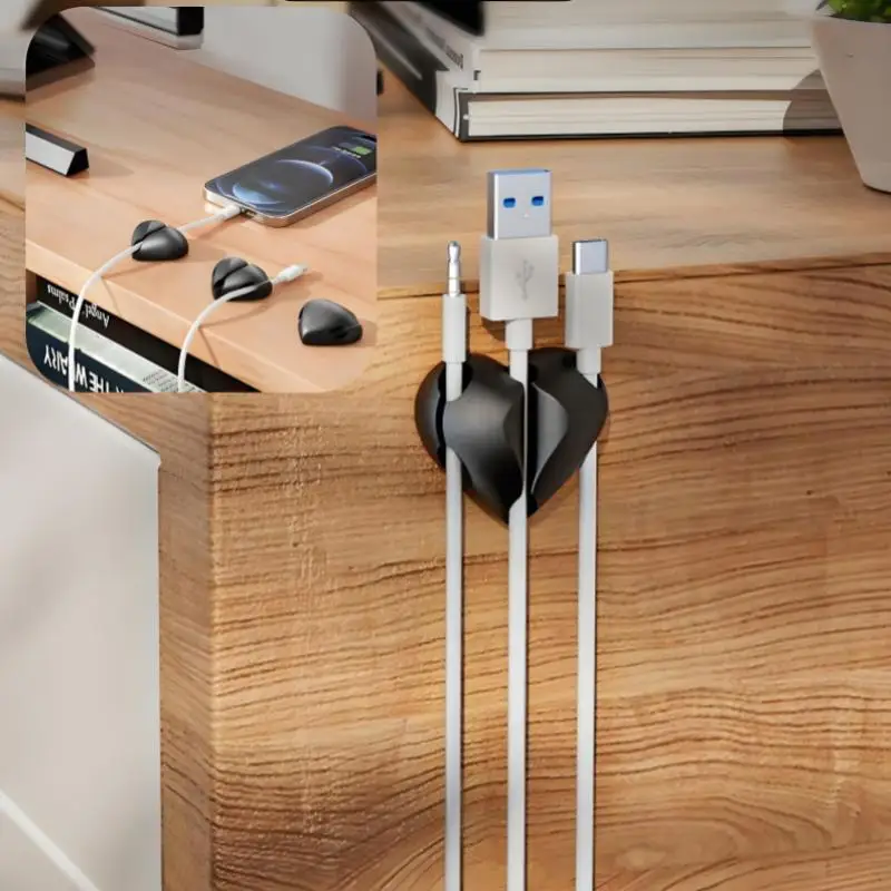 자기 접착식 실리콘 하트 모양 케이블 정리기 4개 USB 충전 데스크 클립 홀더 가정 사무실 와이어 홀더 클립