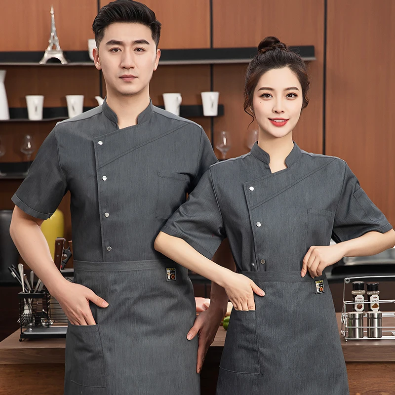 

Chef Overalls Short Sleeve Men's Hotel Dining Western Restaurant Post Kitchen Cook Clothes Baking Western Pastry Baker Workwear