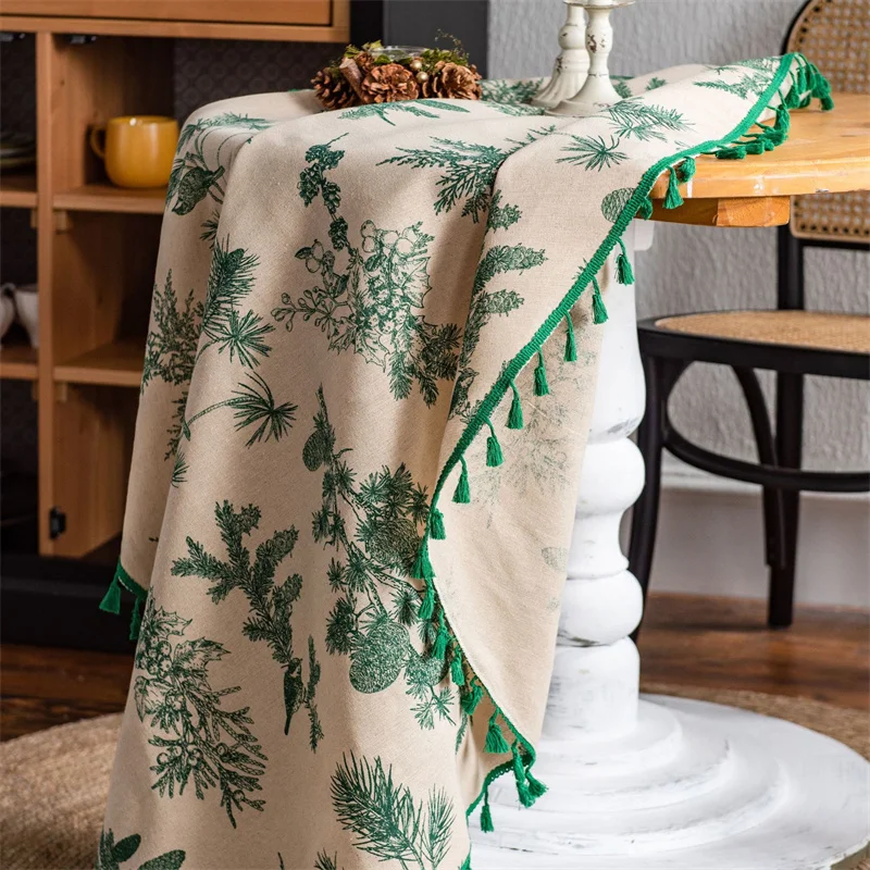 

Avocado Green Flower Coffee Table Cover Cloth Light Luxury High-level Small Round Tablecloth