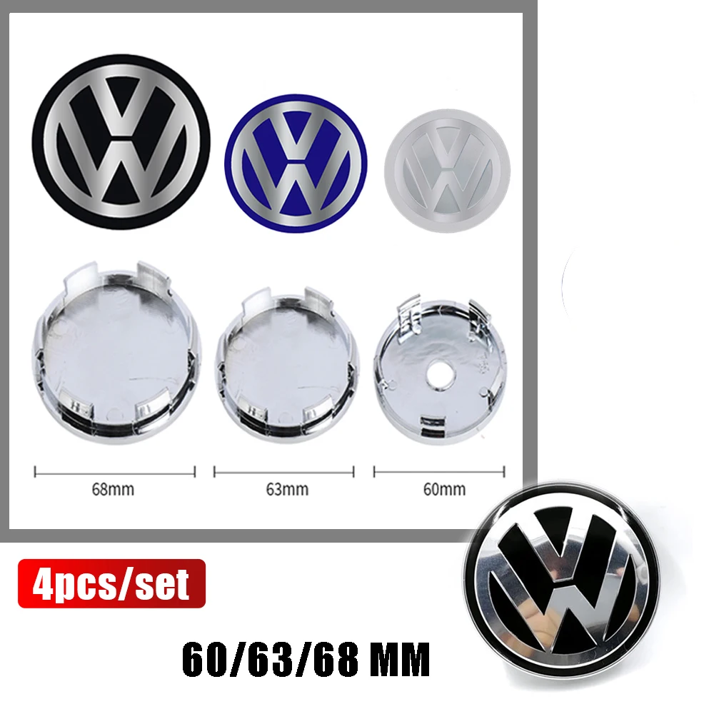 4PCS 60MM/ 63MM/68 MM Car Wheel Center Hub Caps Tire Rim Covers Auto Accessories For Volkswagen VW GTI R Golf Polo Tiguan Passat