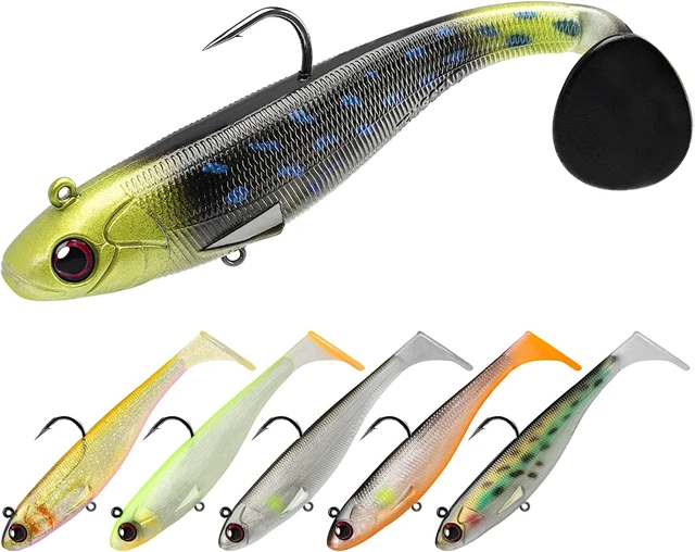 Soft Fishing Lures 6Pcs Pre-Rigged Jig Head Paddle Tail Soft Plastic  Swimbaits for Bass Trout Walleye Crappie Fishing Gear and Equipment for  Saltwater