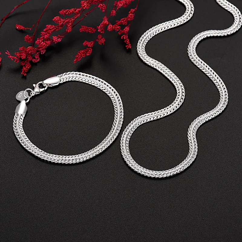 

New trending y2k 925 Sterling silver classic 6MM geometry bracelets neckalces jewelry set for women man fashion Accessories gift