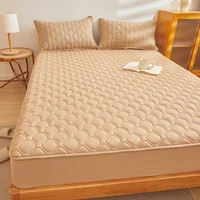 Waterproof Fit Sheet Solid Color Mattress Cover With Elastic Band Bedsheet Single Double Queen King Size Fitted Sheet 2