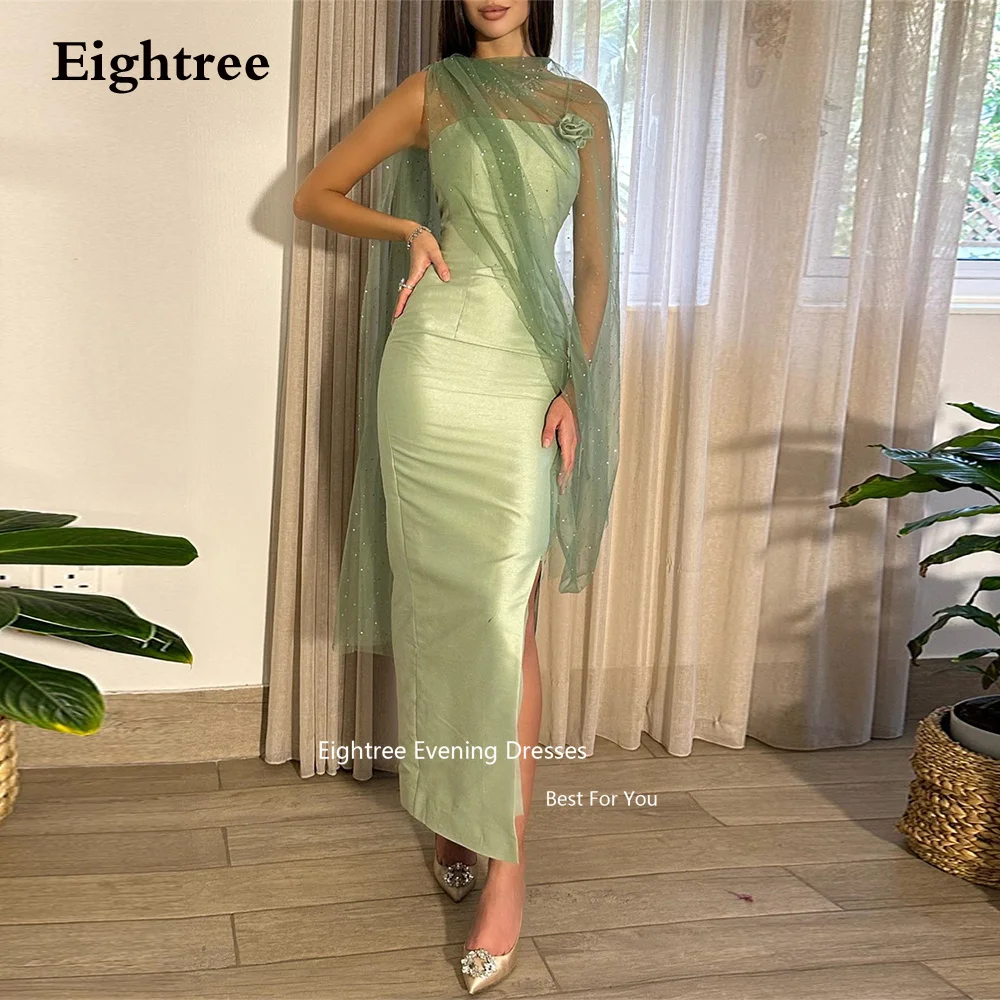 

Eightree Sage Green Saudi Arabia Evening Dresses Mermaid Satin Leg Slit Straps Abendkleider Dubai Formal Occasion Dresses 2023