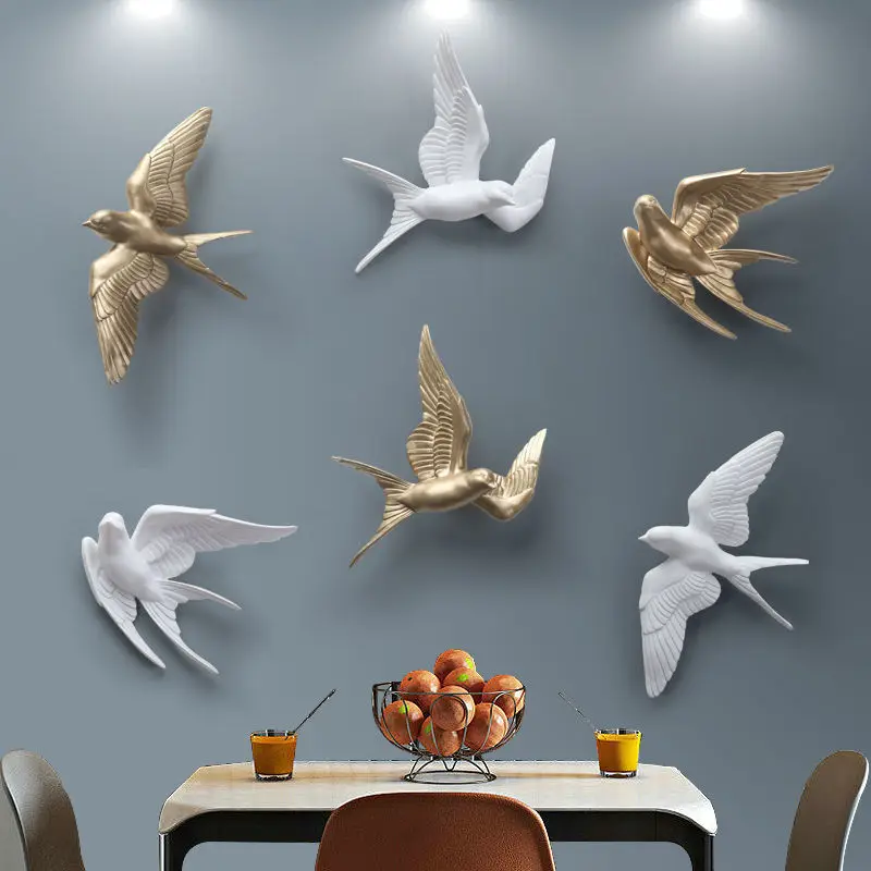 Nordic 3D Resin Bird Wall Hanging Swallow Decoration Items Home Room Background Wall Accessories Restaurant Cafe Stickers