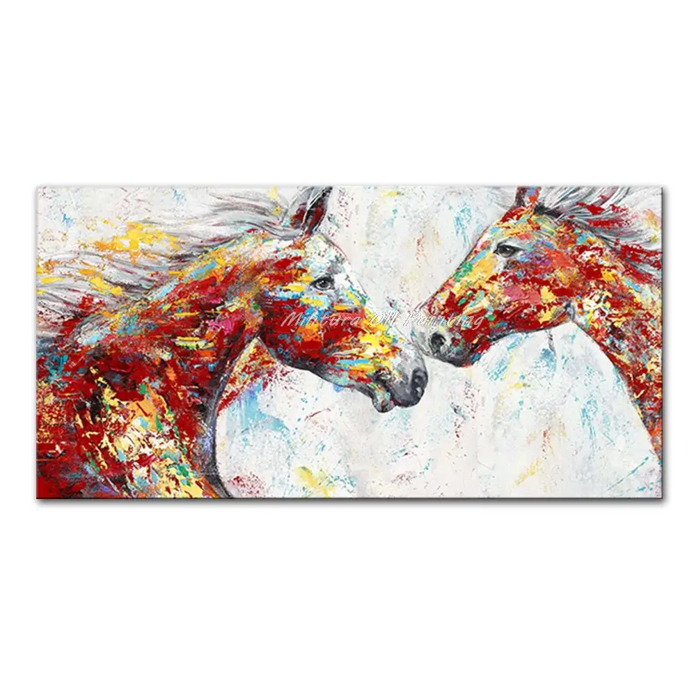 

Mintura Wall Picture for Living Room Oil Paintings on Canvas,Hand-Painted Two Red Horses Home Decoration Animal Picture Wall Art