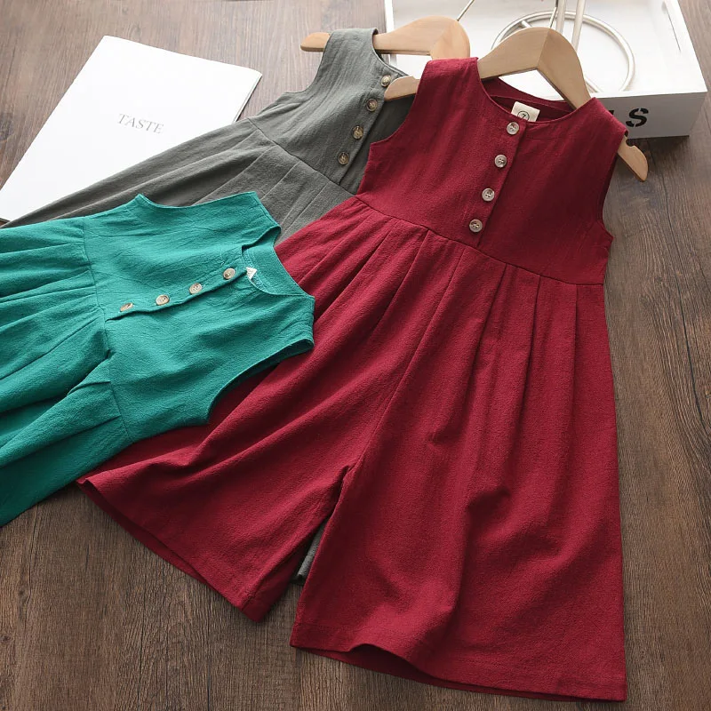 

2-7 Years Kids Overalls Baby Girls Clothes 2022 Summer Sleeveless Loose Cotton Jumpsuits Children Outfit