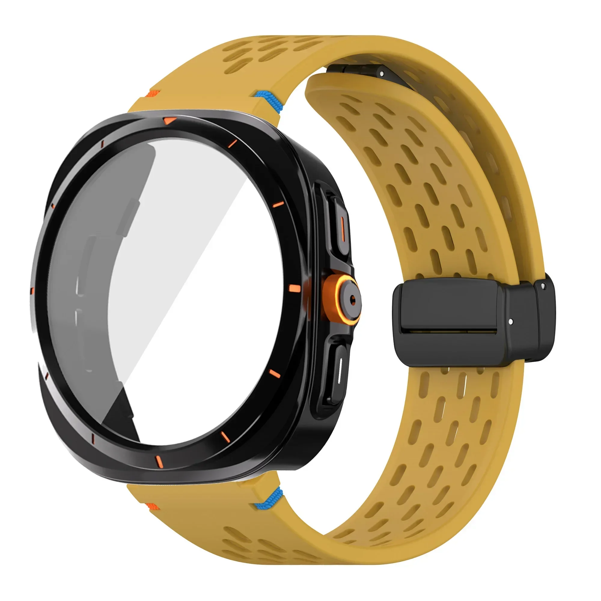 Silicone Magnetic Buckle Band with Tempered Glass Screen Protector and Case Strap