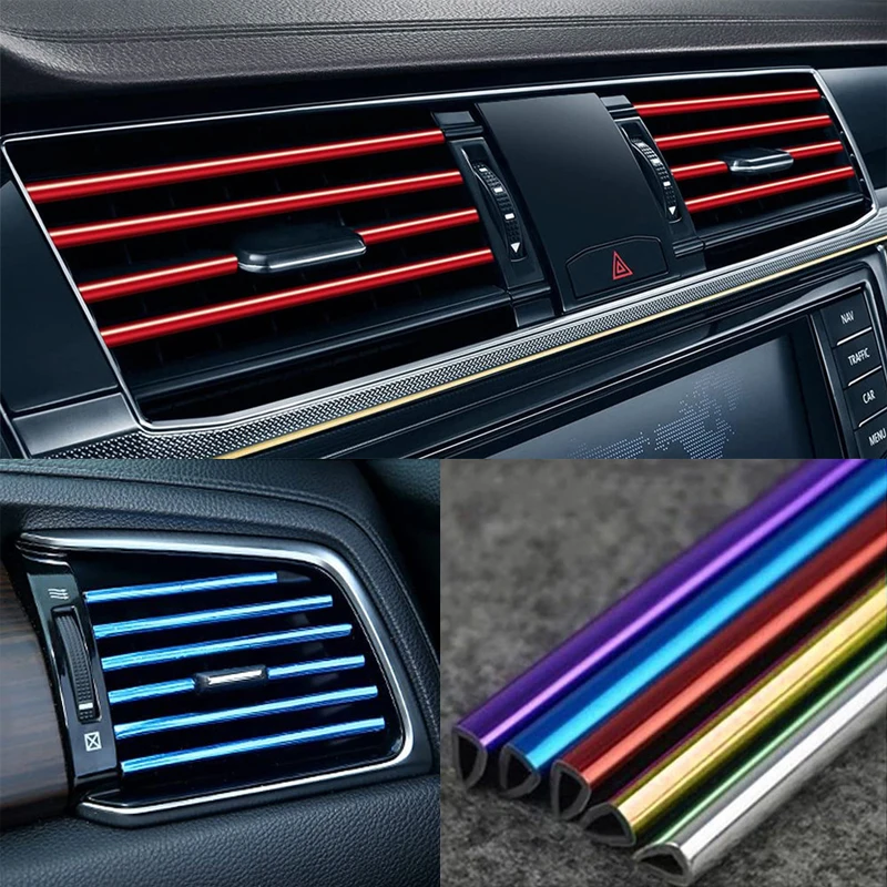 10 Pcs 20cm Car Air Conditioner Vent Outlet Trim Strip U Shape Chrome PVC Colorful Shiny Car Trim Strip for Decoration car air conditioner trim air conditioner trim car moulding decoration interior moulding trim strip