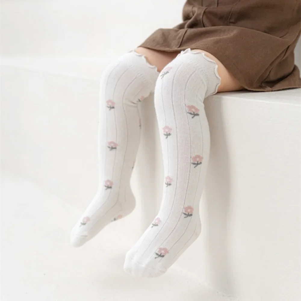 Socks Kids Baby Girls Spring Autumn Winter Korean Flower Striped Knee High Long Warm Thermal