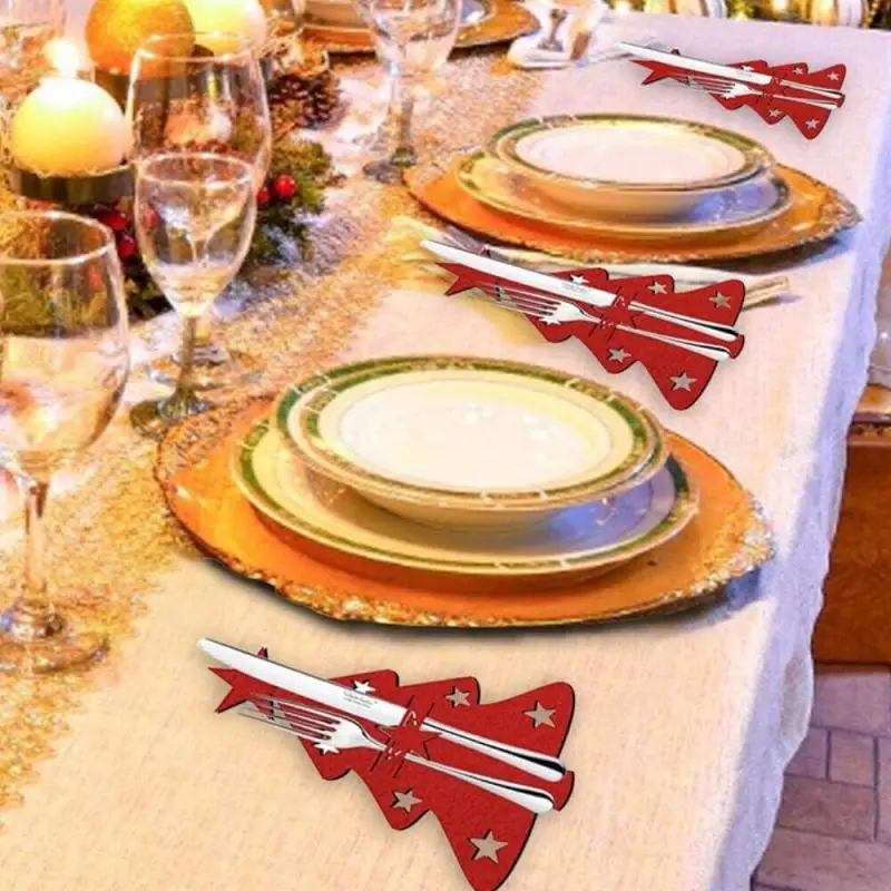 12-1PC Felt Christmas Tree Cutlery Rack Fork Spoon Bag Christmas Table Decoration Cutlery Bag Xmas Party Festival Table Ornament Christmas Decorations