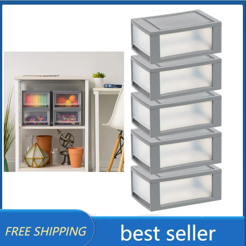

IRIS USA Stackable Storage Drawer, Gray, 5 Pack