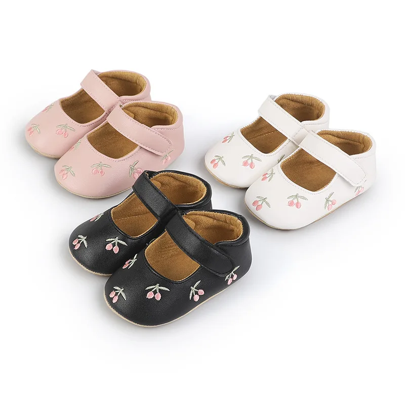 Infant Baby Girls Casual Shoes Princess PU Embroidery Flower Soft Sole Crib Shoes Non Slip Newborn First Walkers Prewalkers 4