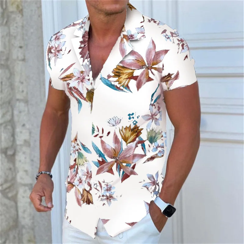 Summer beach shirt men's printed Hawaiian beach shirt men's short-sleeved cardigan loose outerwear for men