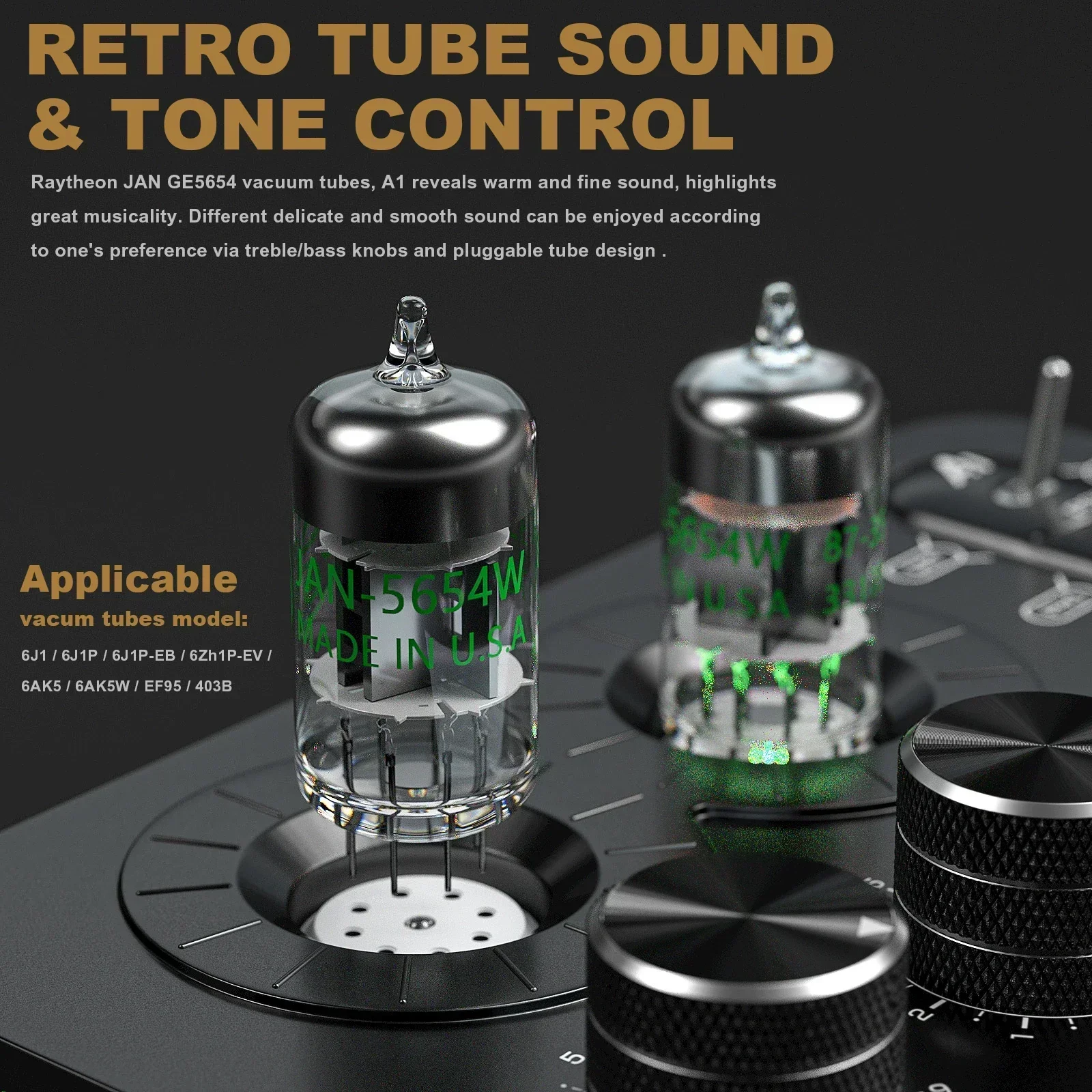 Ampapa-A1 HIFI GE5654 진공관 포노 프리 앰프, 턴테이블 스테레오 밸브 오디오 프리앰프 헤드폰 앰프, 톤 컨트롤 포함