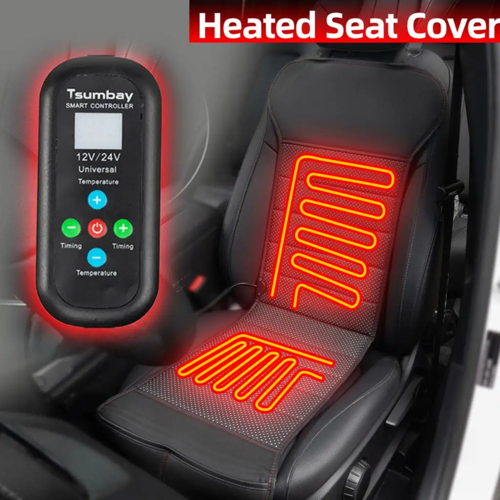 W/ Smart Remote Car Heated Seat Cover Cushion Warmer 12V 24V 30W PU Leather Heating Warming Winter Pad Protector Cover Styling