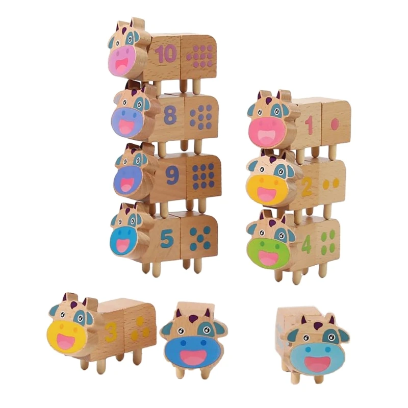 

Montessori Number Sorting Toy Cow Block for Kindergarten Wooden Puzzle Game Color Matching Preschool Teaching Block Toy