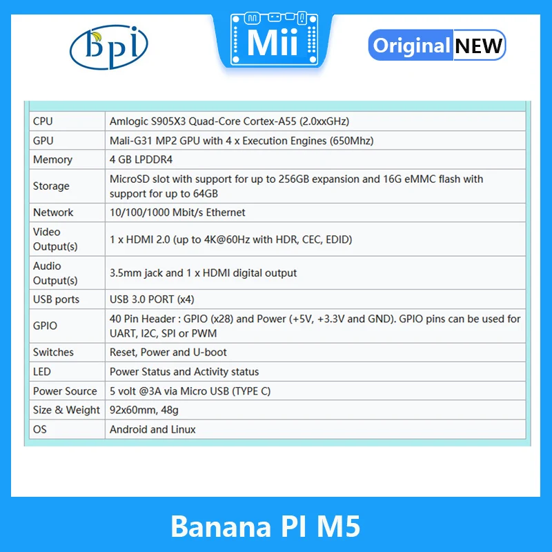 ٳ PI BPI M5  ̱  ǻ, Amlogic S905X3 