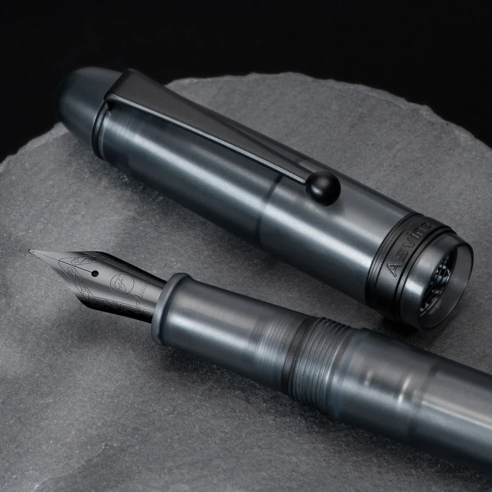 Asvine V126 Vacuum Filling Fountain Pen Matte Black Titanium EF/F/M Nib Acrylic Writing Christmas Gift Pen for Office Luxury 5