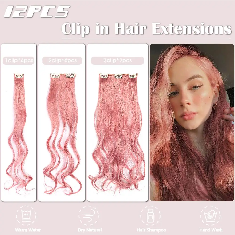 Hair Extensions 12Pcs Clip in 22 Inches Long Curly Soft Synthetic