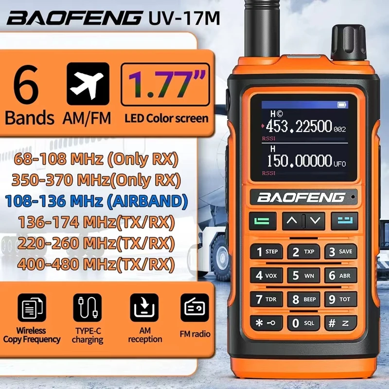 

Портативная рация BaoFeng UV 17 Air Band, беспроводная радиостанция с полным диапазоном, двухстороннее Зарядное устройство USB, широкодиапазонное Любительское радио для UV K5
