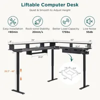 L Shaped Electric Standing Desk, 75X60 Inches, Height Adjustable, Corner Gaming Desk with Drawers, Power Outlets & LED Lights 2