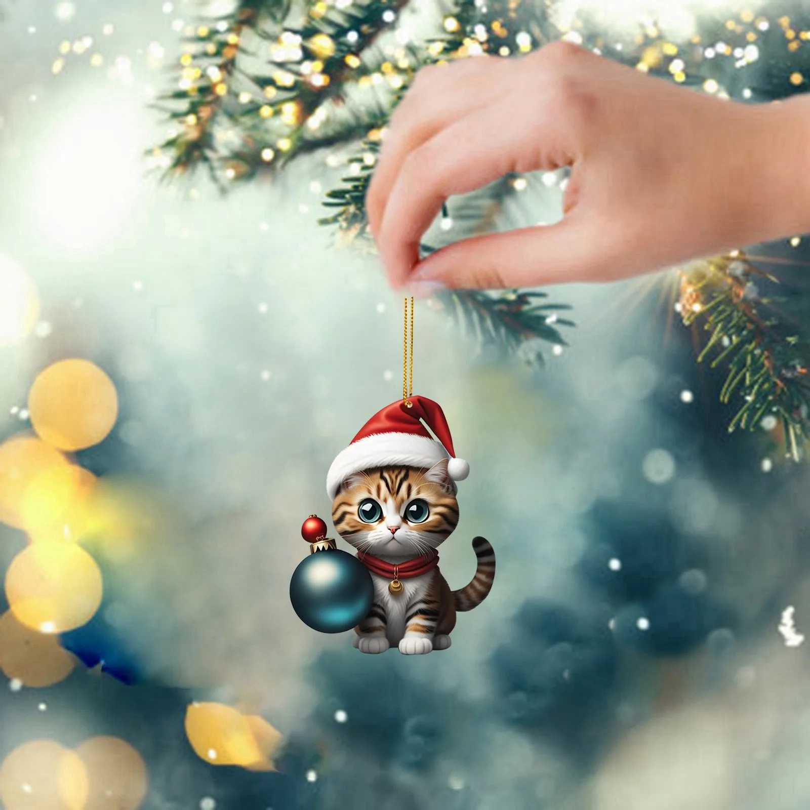 

2D Cartoon Christmas Cat Pendant Christmas Tree Decoration Cute Cat Wearing Christmas Hat Hanging Ornament Gift Party Supplies