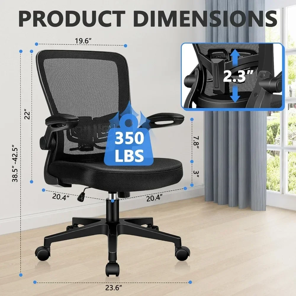 adjustable ergonomic mesh swivel chair with flip-up armrests for home office use