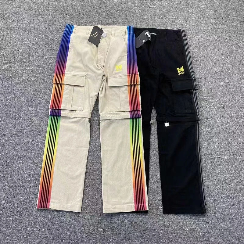 

TOP Needles AWGE Pants Men Women 1:1 Best Quality Embroidery Butterfly Needles Pants Rainbow Stripe Cargo Sweatpants